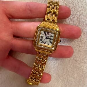 Panthere Classic Rectangle Gold Crystal Watch